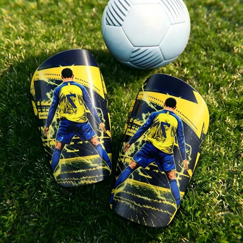 1 Pair 7# Football Player Print Soccer Shin Guards, Lightweight Shockproof Leg Protector for Football Training