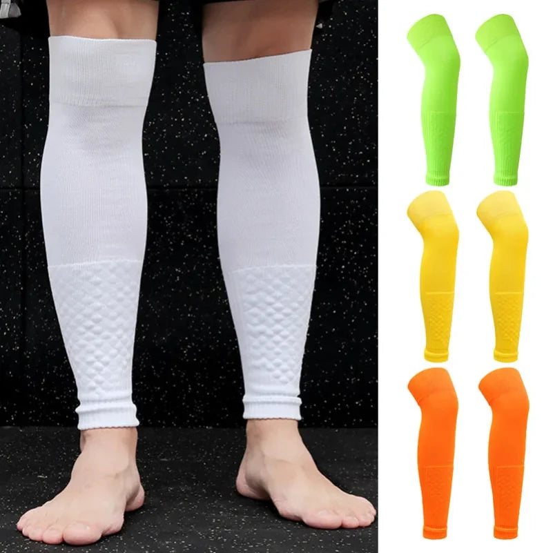 Men's Leg Warmers Over Knee Sports Socks Adults Elastic Soccer Shin Guard Calf Socks Kid's Leg Cover Football Brace Socks