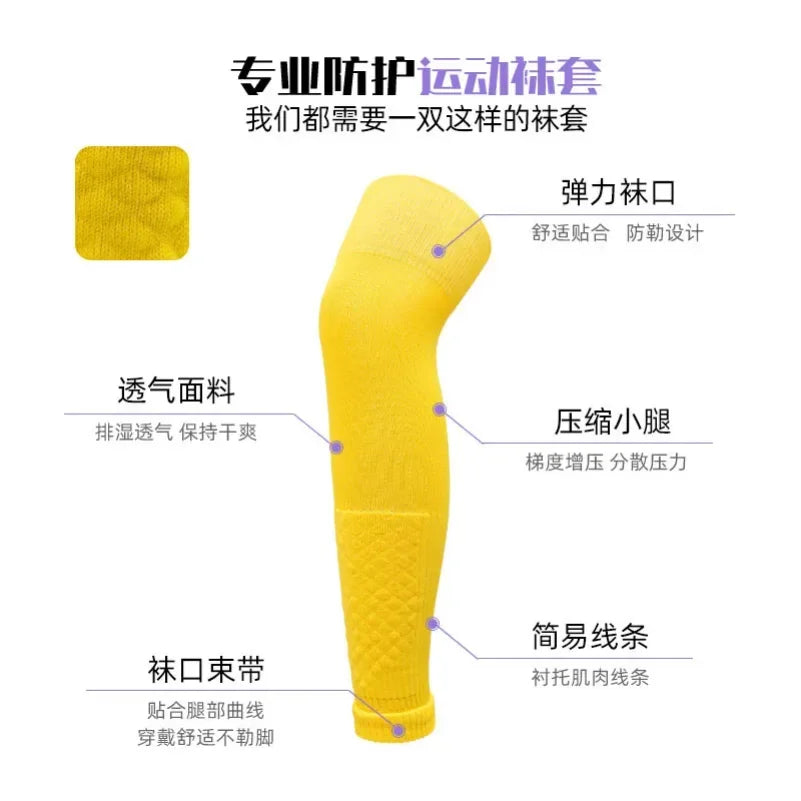 Men's Leg Warmers Over Knee Sports Socks Adults Elastic Soccer Shin Guard Calf Socks Kid's Leg Cover Football Brace Socks