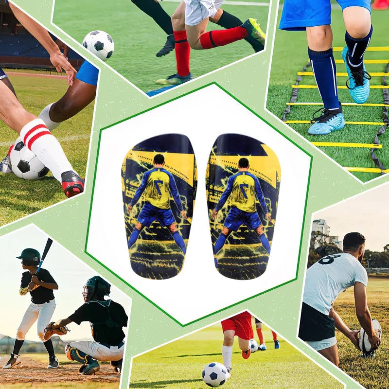 1 Pair 7# Football Player Print Soccer Shin Guards, Lightweight Shockproof Leg Protector for Football Training